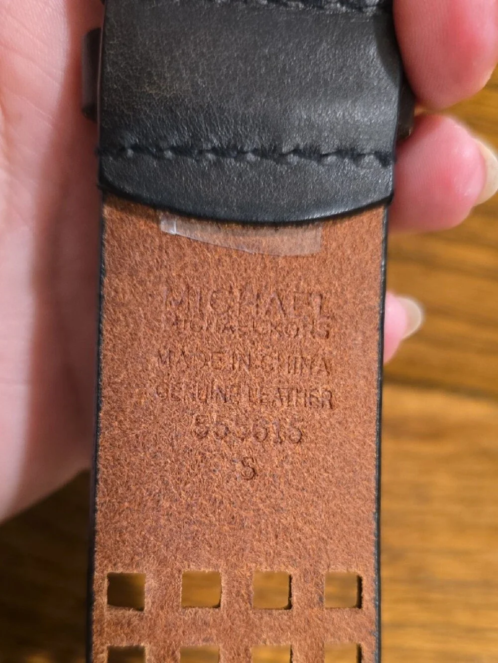 Michael Kors Black and Brown Perforated Leather Belt with Silver Buckle